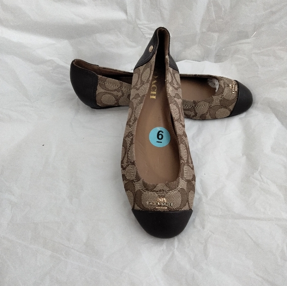 Coach Chelsea Outline Ballet Flats Size 6 Tan Brown Signature Monogram Leather - Picture 14 of 16